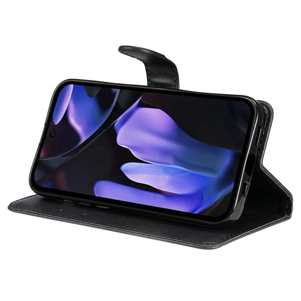 EIDERWOOD Google Pixel 9a Kunstlæder Flip Cover m. Kortholder & Strop - Sort