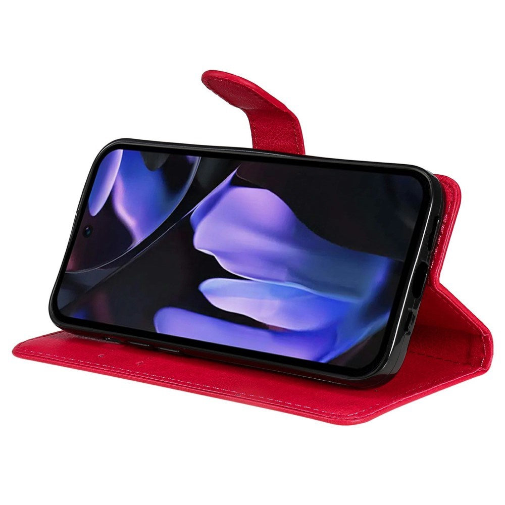 EIDERWOOD Google Pixel 9a Kunstlæder Flip Cover m. Kortholder & Strop - Rød