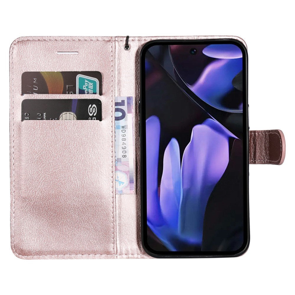 EIDERWOOD Google Pixel 9a Kunstlæder Flip Cover m. Kortholder & Strop - Lyserød