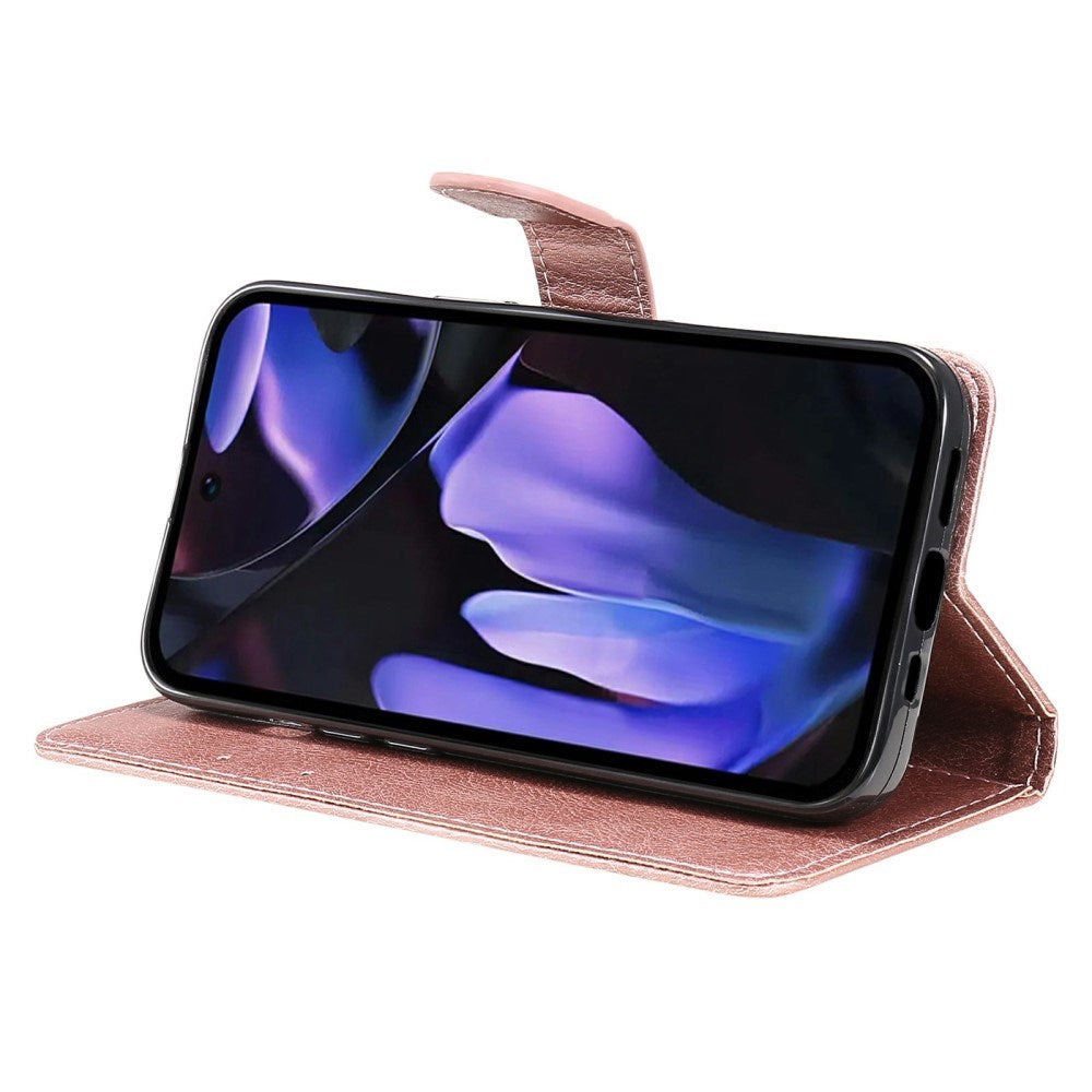 EIDERWOOD Google Pixel 9a Kunstlæder Flip Cover m. Kortholder & Strop - Lyserød