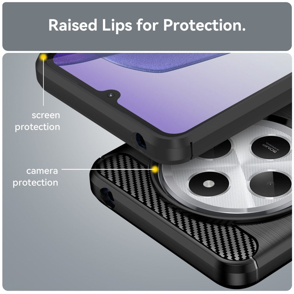 EIDERWOOD Xiaomi Redmi 14C Brushed Carbon Fiber Fleksibelt Plastik Cover - Sort