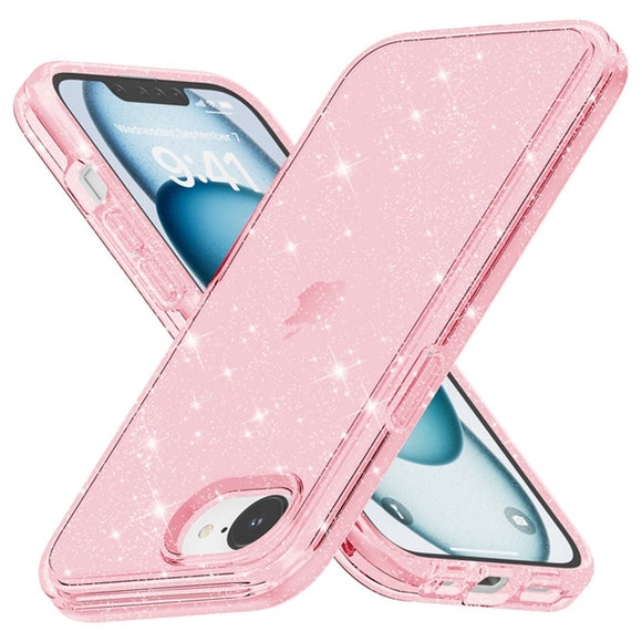 EIDERWOOD iPhone 17e / 16e Hybrid Glitter Plastik Cover - MagSafe Kompatibel - Lyserød