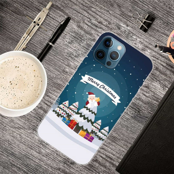 iPhone 14 Pro Fleksibelt Plast Jule Cover - Juletræ og Gaver