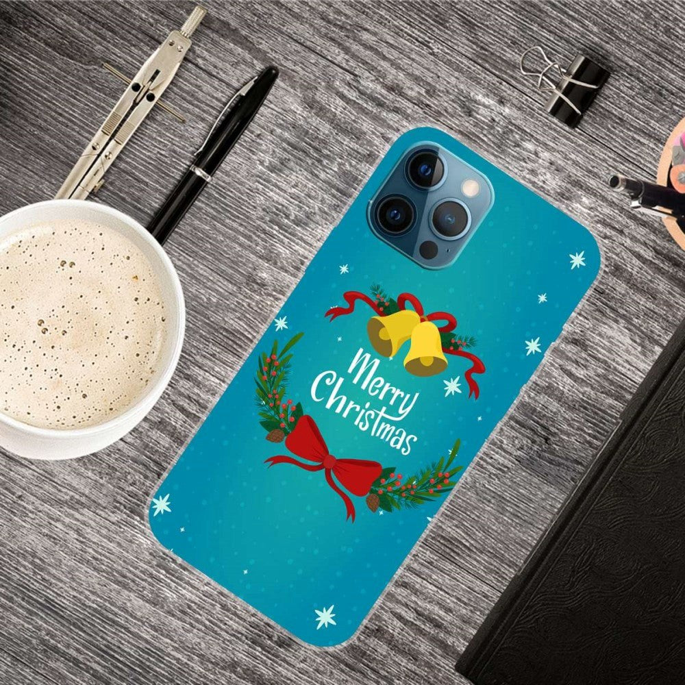 iPhone 14 Pro Fleksibelt Plast Jule Cover - Juleklokker og Mistelten
