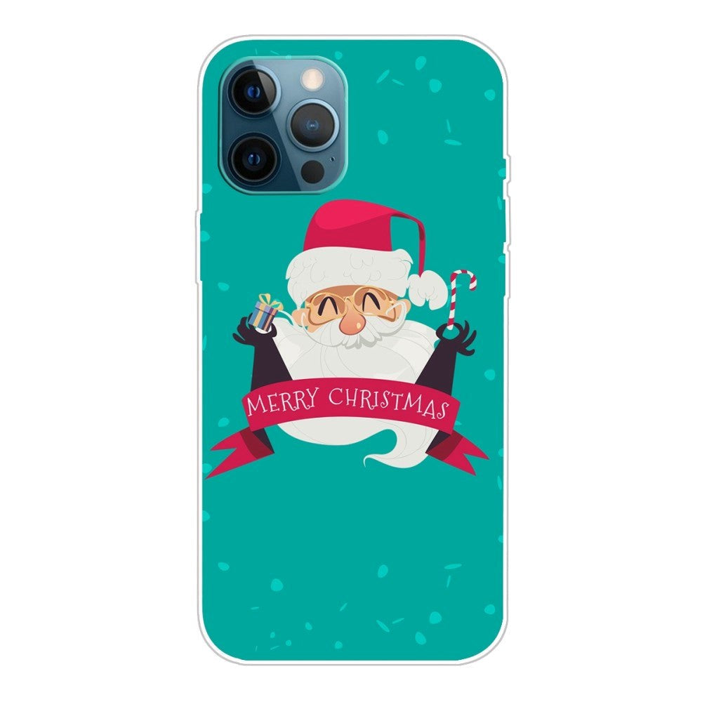 iPhone 14 Pro Fleksibelt Plast Jule Cover - Julemand med Gave og Julestok