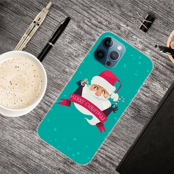 iPhone 14 Pro Fleksibelt Plast Jule Cover - Julemand med Gave og Julestok