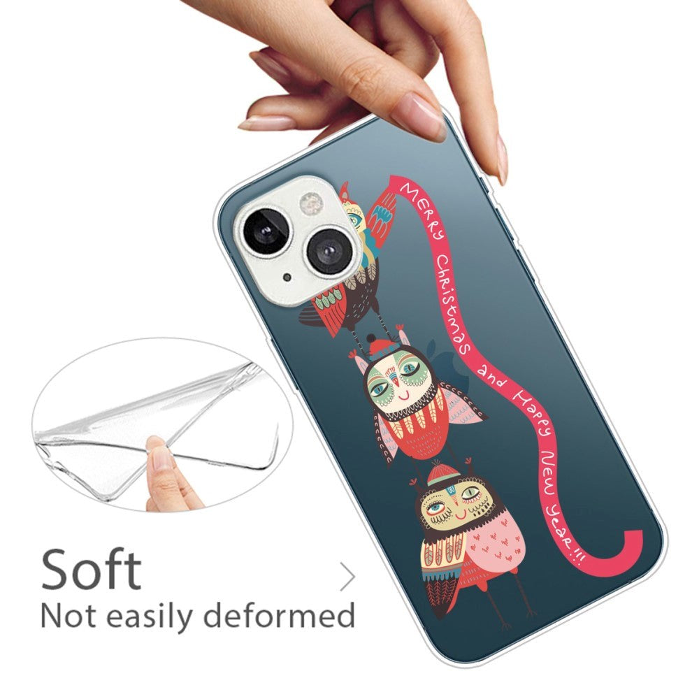 iPhone 14 Fleksibel Plastik Jule Cover - Ugler