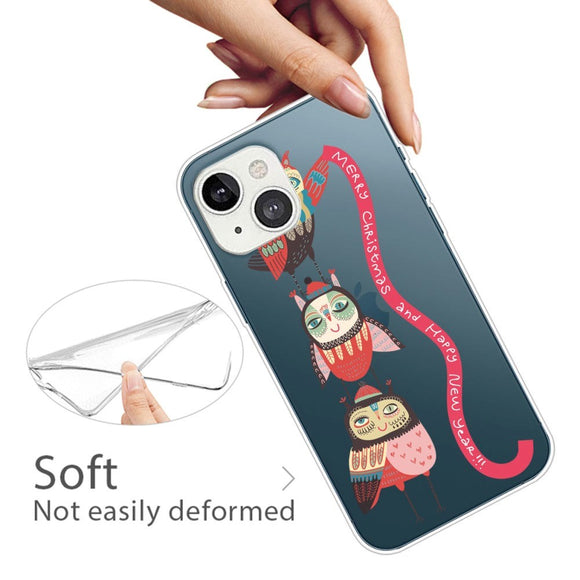 iPhone 14 Fleksibel Plastik Jule Cover - Ugler