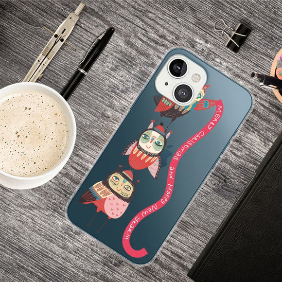 iPhone 14 Fleksibel Plastik Jule Cover - Ugler