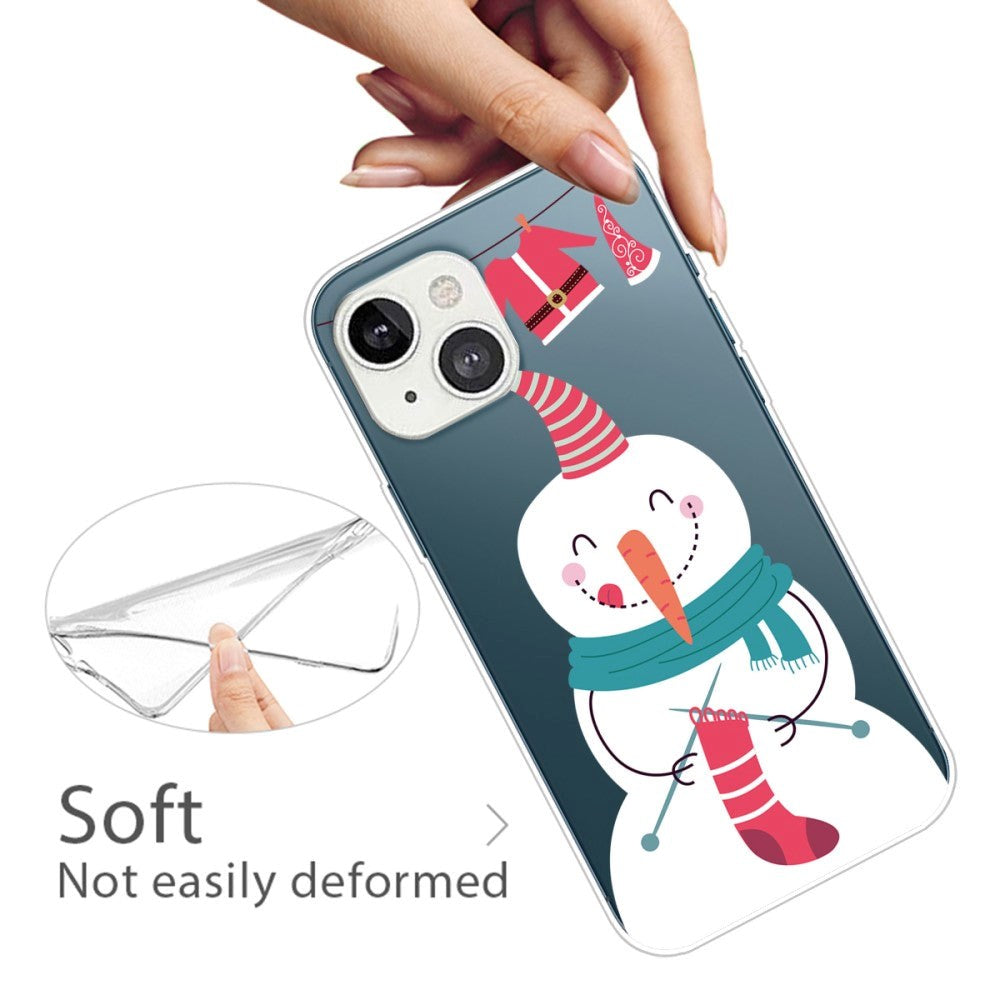 iPhone 14 Fleksibel Plastik Jule Cover - Snemand med Julesok