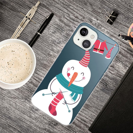 iPhone 14 Fleksibel Plastik Jule Cover - Snemand med Julesok