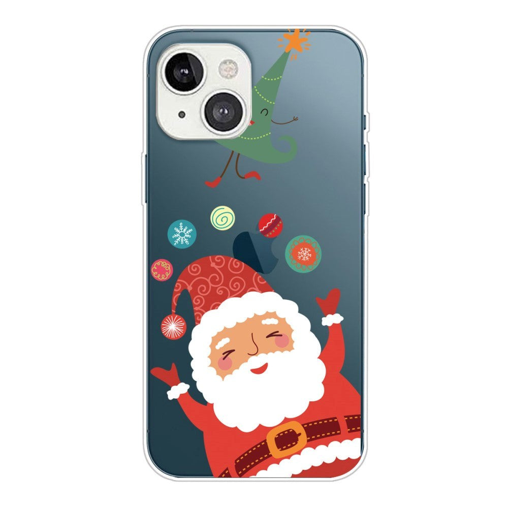 iPhone 14 Fleksibel Plastik Jule Cover - Julemand og Juletræ