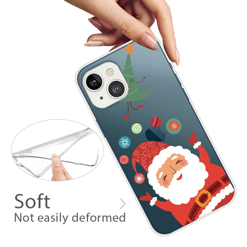 iPhone 14 Fleksibel Plastik Jule Cover - Julemand og Juletræ