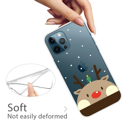 iPhone 14 Pro Fleksibel Plastik Jule Cover - Rensdyr med Juletræ