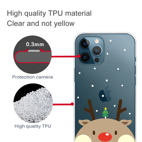 iPhone 14 Pro Fleksibel Plastik Jule Cover - Rensdyr med Juletræ