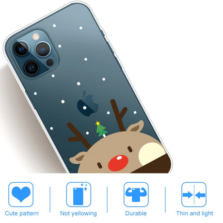 iPhone 14 Pro Fleksibel Plastik Jule Cover - Rensdyr med Juletræ