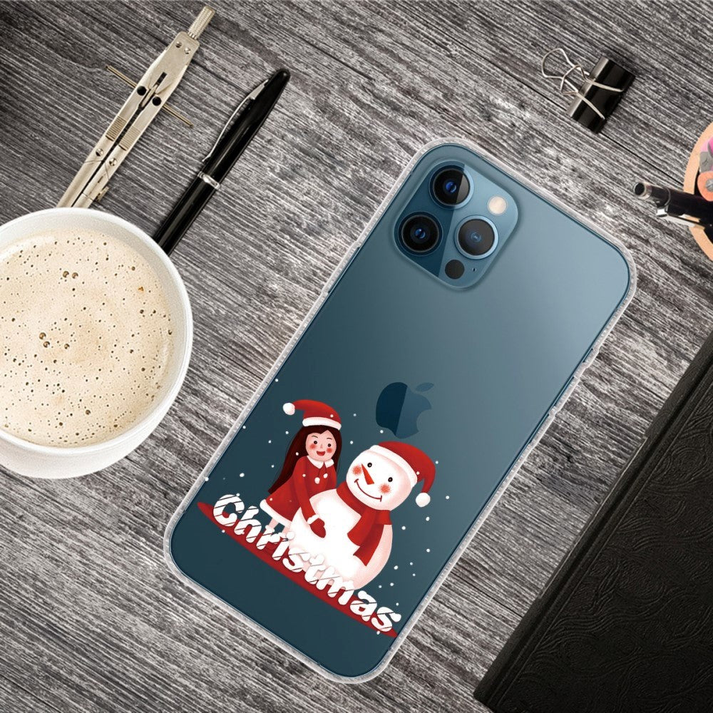 iPhone 14 Pro Fleksibel Plastik Jule Cover - Pige med Snemand