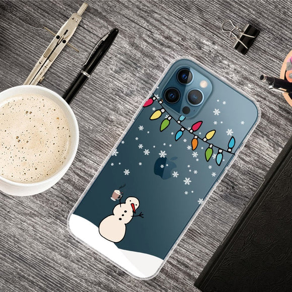iPhone 14 Pro Fleksibel Plastik Jule Cover - Snemand med Kakao