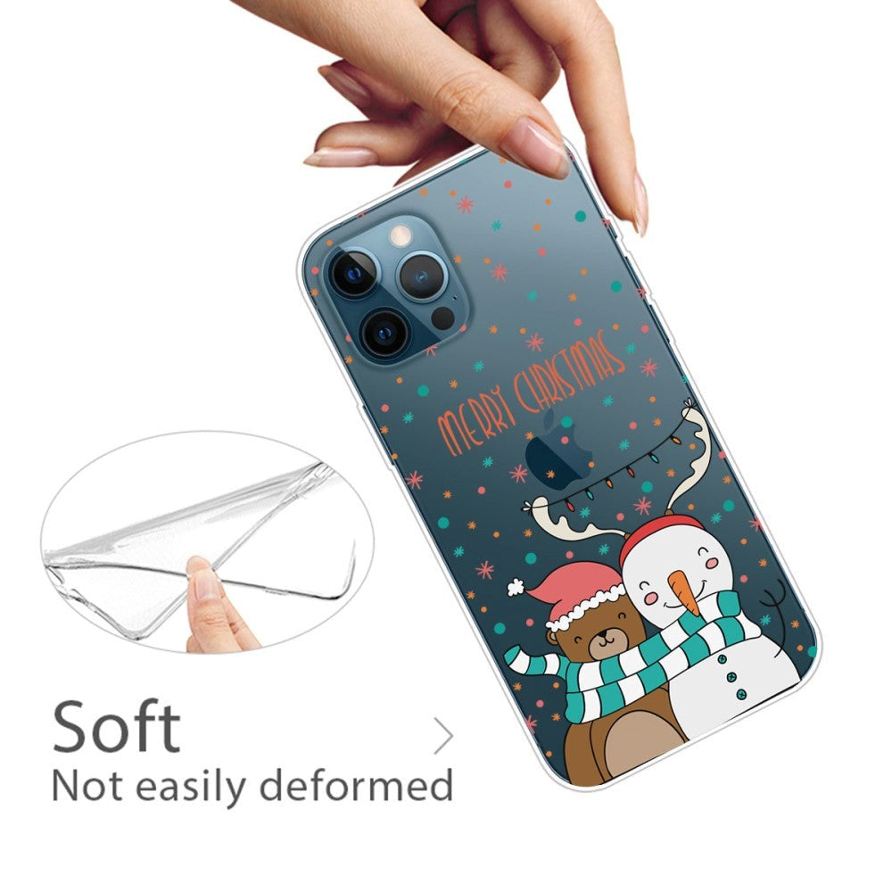 iPhone 14 Pro Fleksibel Plastik Jule Cover - Snemand og Bjørn