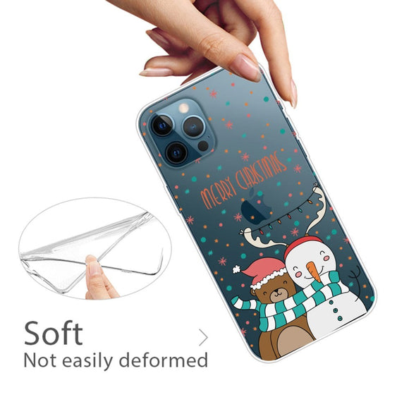 iPhone 14 Pro Fleksibel Plastik Jule Cover - Snemand og Bjørn
