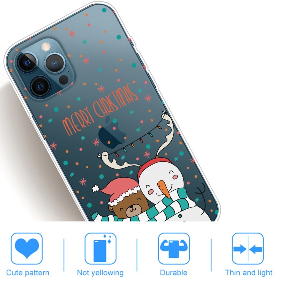 iPhone 14 Pro Fleksibel Plastik Jule Cover - Snemand og Bjørn