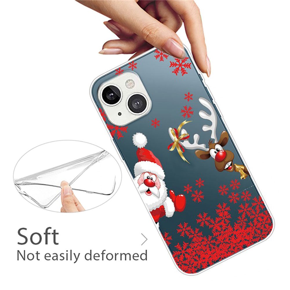 iPhone 14 Fleksibelt Plast Jule Cover - Merry Christmas - Julemand og Rensdyr