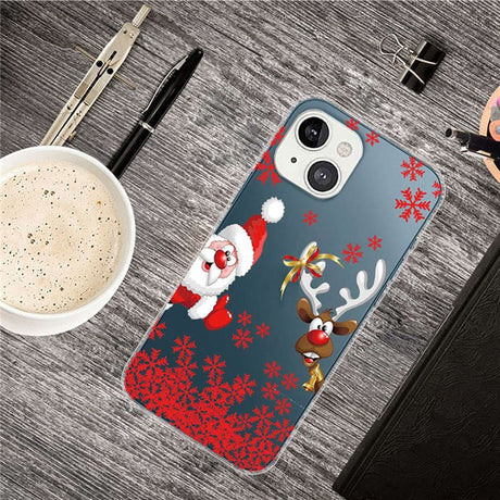 iPhone 14 Fleksibelt Plast Jule Cover - Merry Christmas - Julemand og Rensdyr
