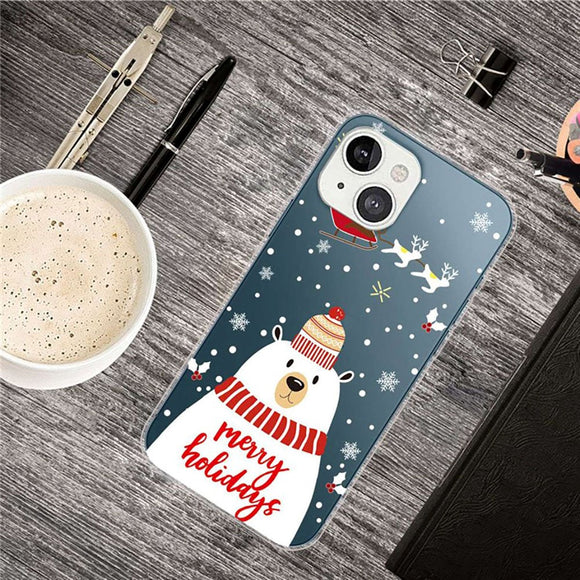 iPhone 14 Fleksibelt Plast Jule Cover - Merry Christmas - Isbjørn
