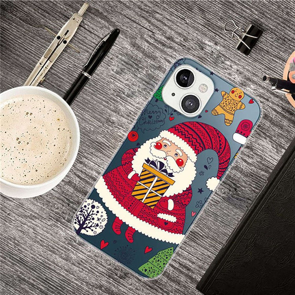 iPhone 14 Fleksibelt Plast Jule Cover - Merry Christmas - Julemand med Gave
