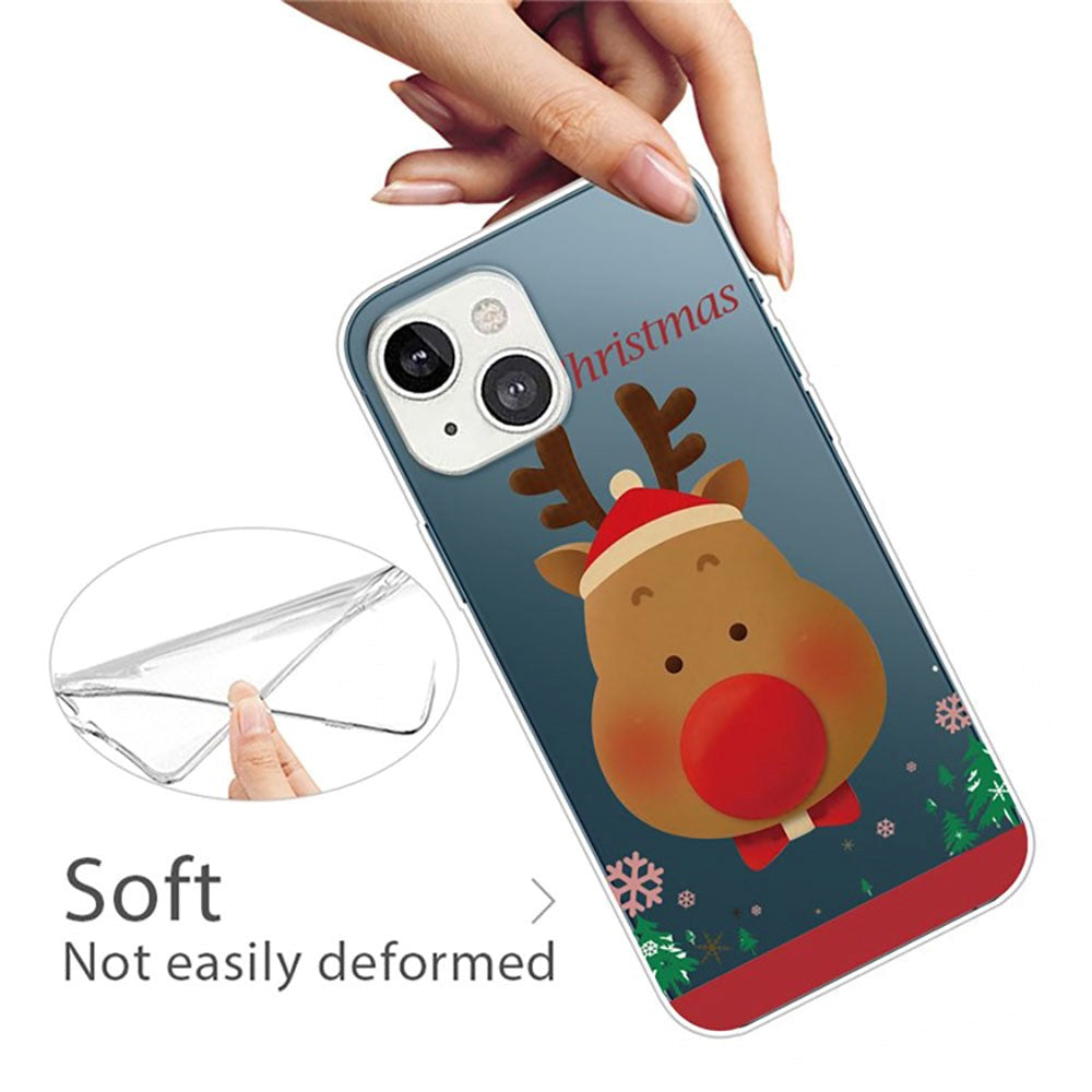 iPhone 14 Fleksibelt Plast Jule Cover - Merry Christmas - Rensdyr med Butterfly