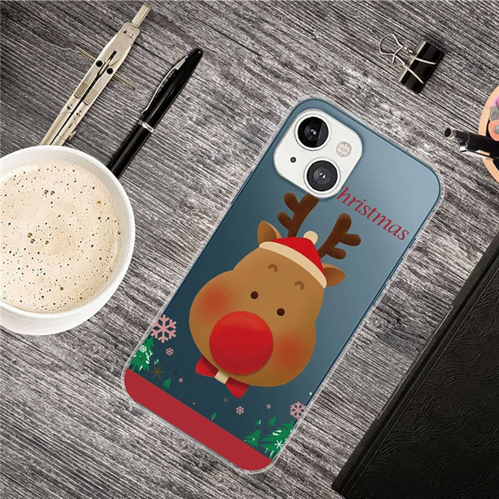 iPhone 14 Fleksibelt Plast Jule Cover - Merry Christmas - Rensdyr med Butterfly