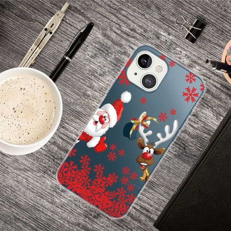 iPhone 14 Plus Fleksibelt Plast Jule Cover - Julemand & Rensdyr