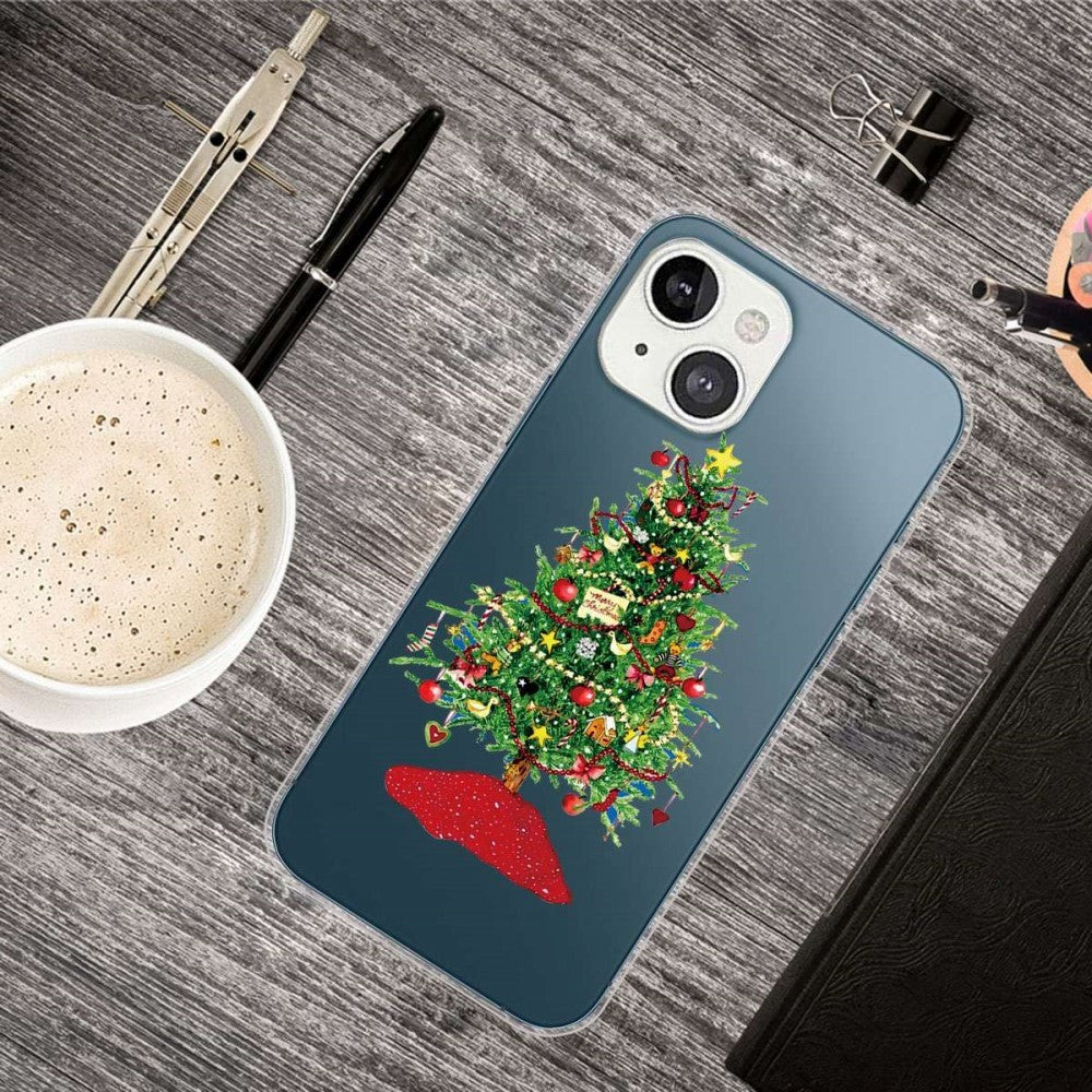 iPhone 14 Plus Fleksibelt Plast Jule Cover - Pyntet Juletræ