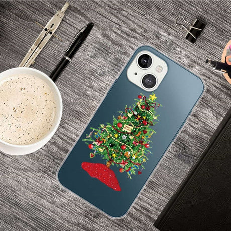 iPhone 14 Plus Fleksibelt Plast Jule Cover - Pyntet Juletræ