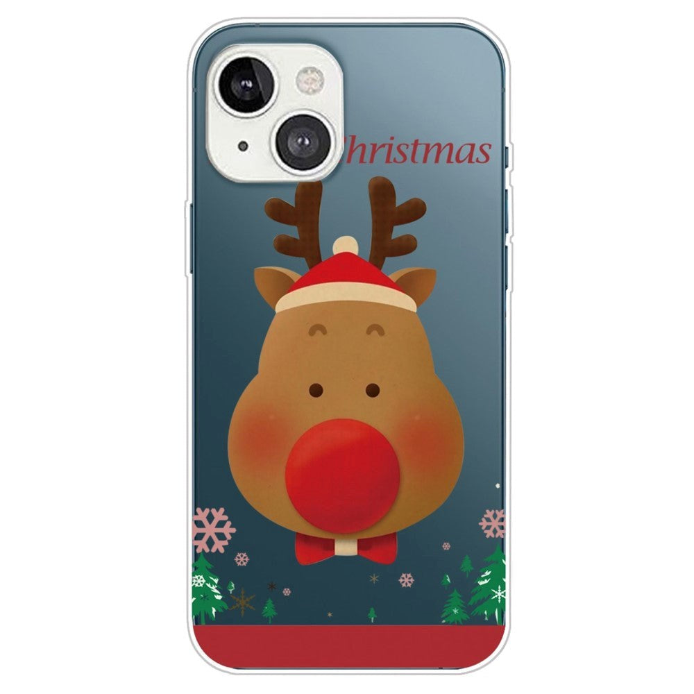 iPhone 14 Plus Fleksibelt Plast Jule Cover - Rensdyr Med Butterfly