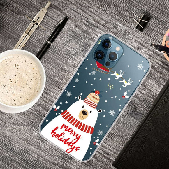 iPhone 14 Pro Fleksibelt Plast Jule Cover - Isbjørn