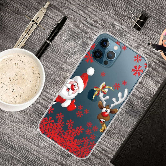 iPhone 14 Pro Fleksibelt Plast Jule Cover - Julemand & Rensdyr
