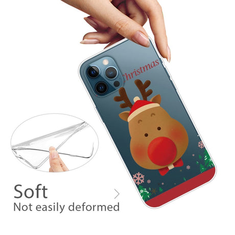iPhone 14 Pro Max Fleksibelt Plast Jule Cover - Rensdyr med Butterfly