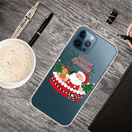 iPhone 14 Pro Max Fleksibelt Plast Jule Cover - Julemand og Lille Rensdyr