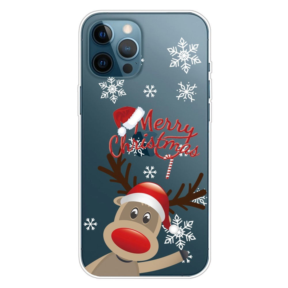 iPhone 14 Pro Max Fleksibelt Plast Jule Cover - Rensdyr med Nissehue