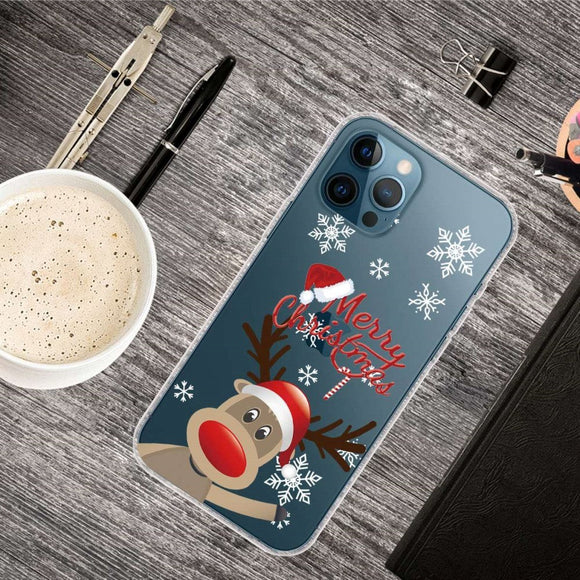 iPhone 14 Pro Max Fleksibelt Plast Jule Cover - Rensdyr med Nissehue