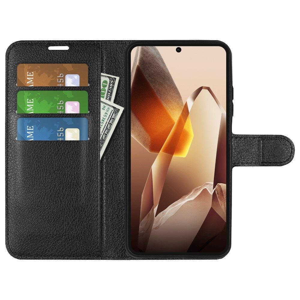 EIDERWOOD OnePlus 13 Læder Wallet Case med Litchi Tekstur og Stødabsorbering - Sort