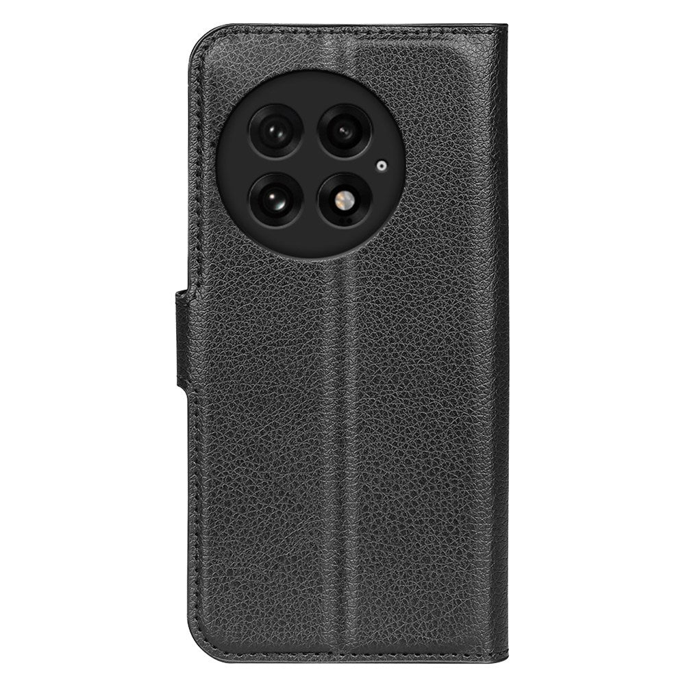 EIDERWOOD OnePlus 13 Læder Wallet Case med Litchi Tekstur og Stødabsorbering - Sort