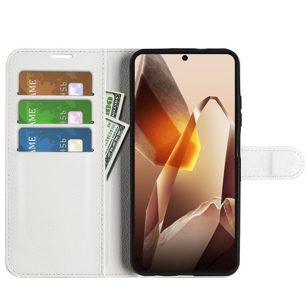 EIDERWOOD OnePlus 13 Læder Wallet Case med Litchi Tekstur og Stødabsorbering - Hvid