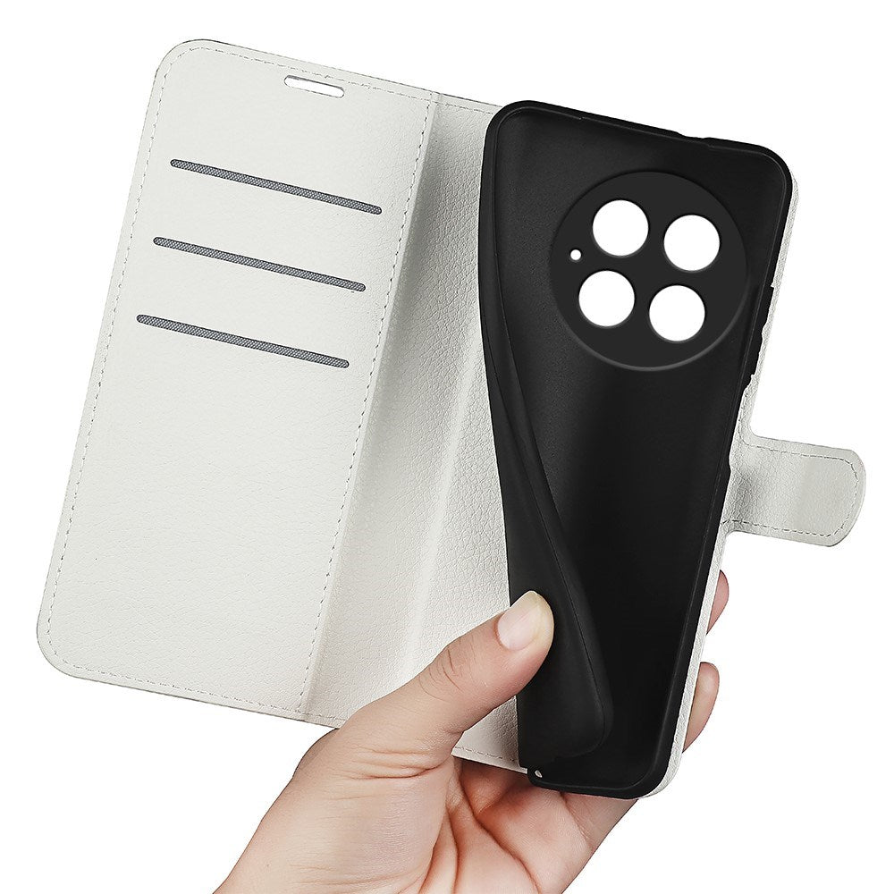 EIDERWOOD OnePlus 13 Læder Wallet Case med Litchi Tekstur og Stødabsorbering - Hvid