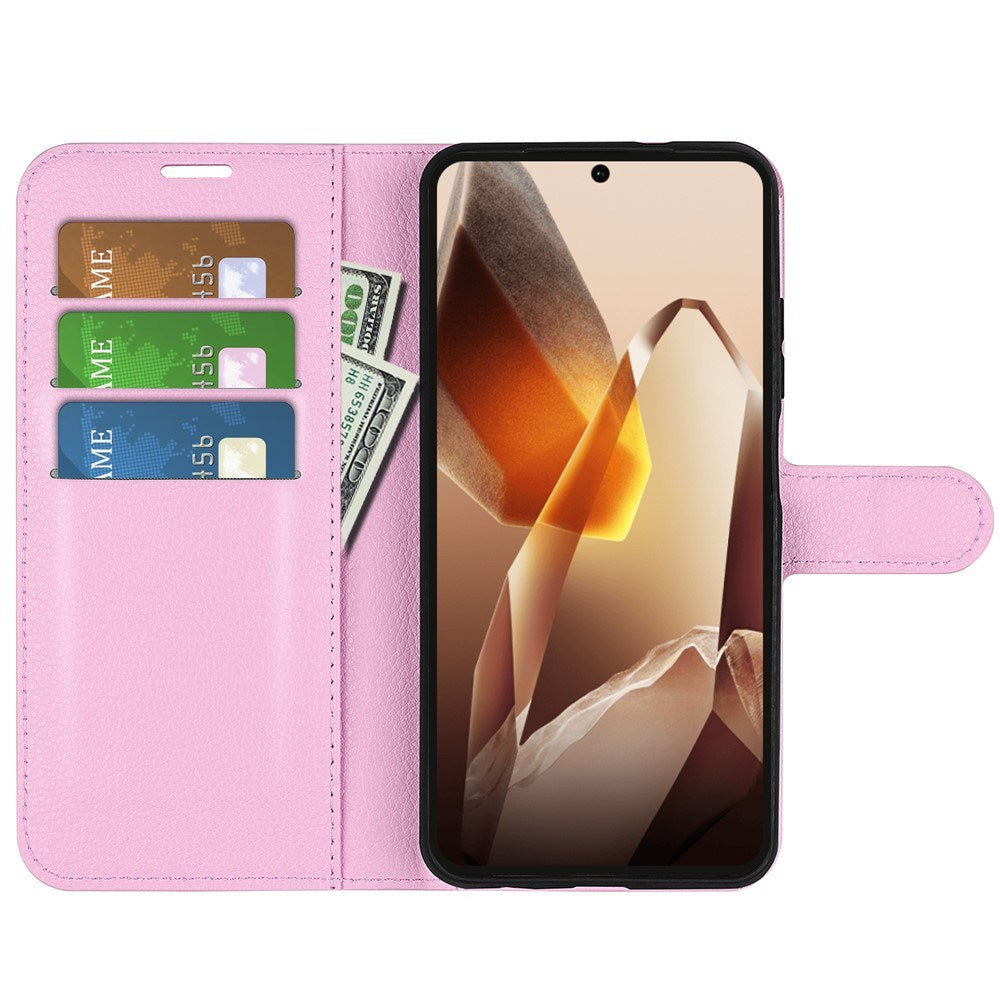EIDERWOOD OnePlus 13 Læder Wallet Case med Litchi Tekstur og Stødabsorbering - Lyserød