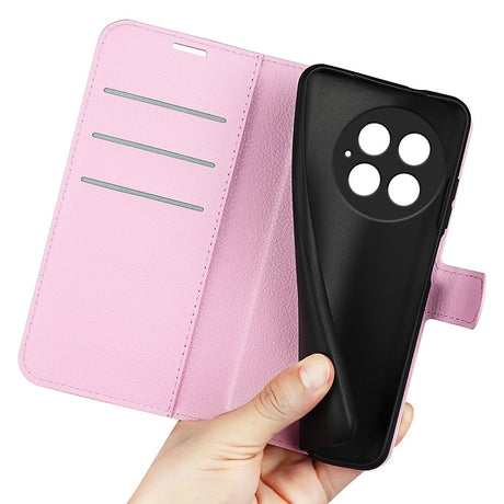 EIDERWOOD OnePlus 13 Læder Wallet Case med Litchi Tekstur og Stødabsorbering - Lyserød