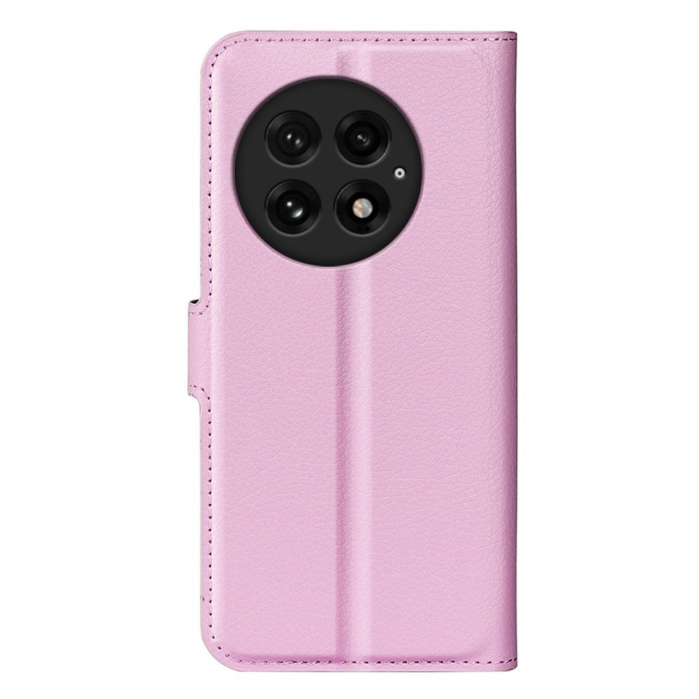 EIDERWOOD OnePlus 13 Læder Wallet Case med Litchi Tekstur og Stødabsorbering - Lyserød