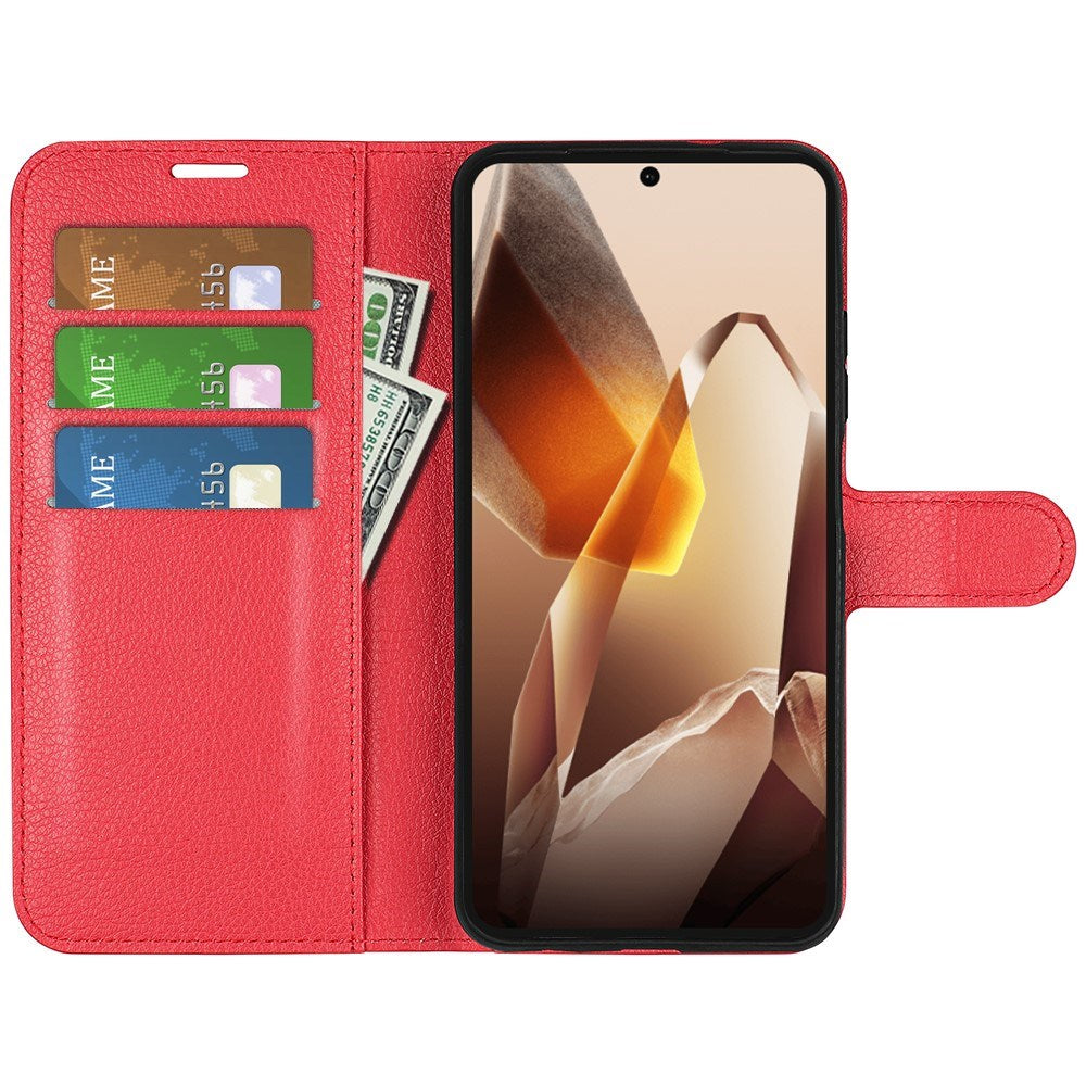 EIDERWOOD OnePlus 13 Læder Wallet Case med Litchi Tekstur og Stødabsorbering - Rød
