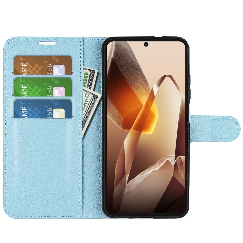 EIDERWOOD OnePlus 13 Læder Wallet Case med Litchi Tekstur og Stødabsorbering - Blå